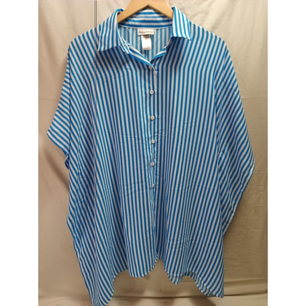 TOMMY BAHAMA Palm Party Striped Tunic Shirt Swim Cover-up In Azure Blue Size S/M